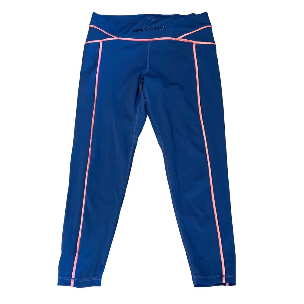 Nike Pro Dri-FIT mid-rise 7/8 training leggings Womens Large Blue Pink athletic